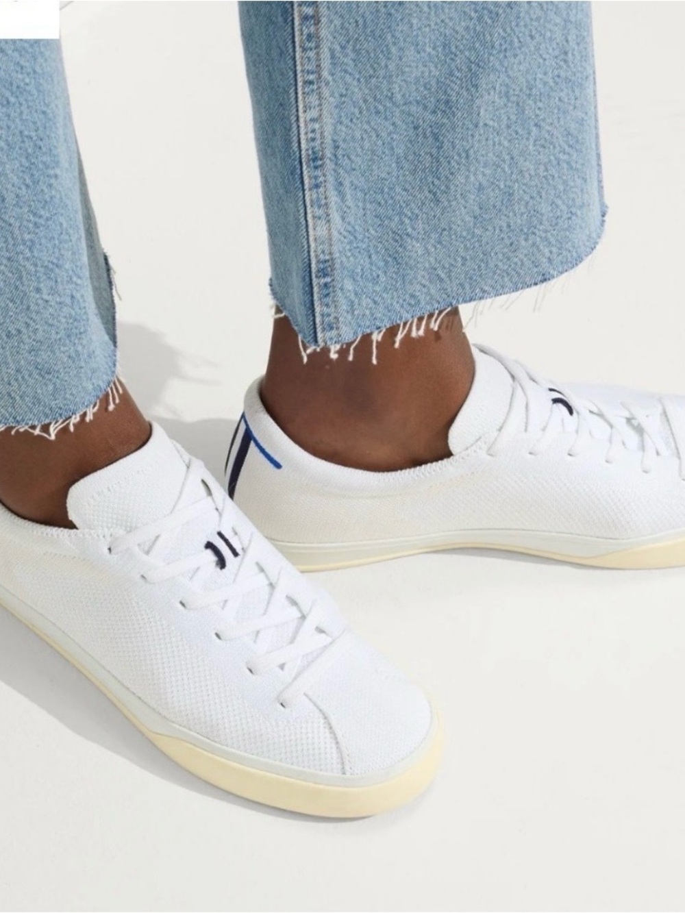 Rothy's White Knit Low-Top Sneakers with Cream Sole